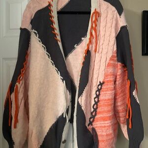POL Pink and Orange Patchwork Cardigan